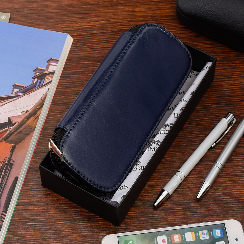 Granatowy piórnik Skórzany etui na pióro Beltimore J05