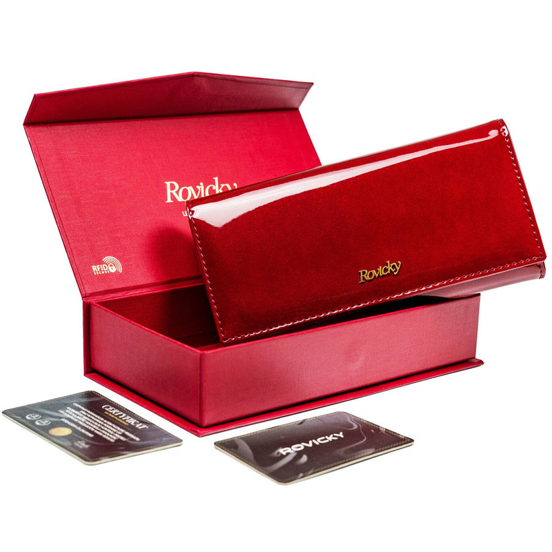 Rovicky portfel damski skóra naturalna lakierowana portmonetka duża RFID