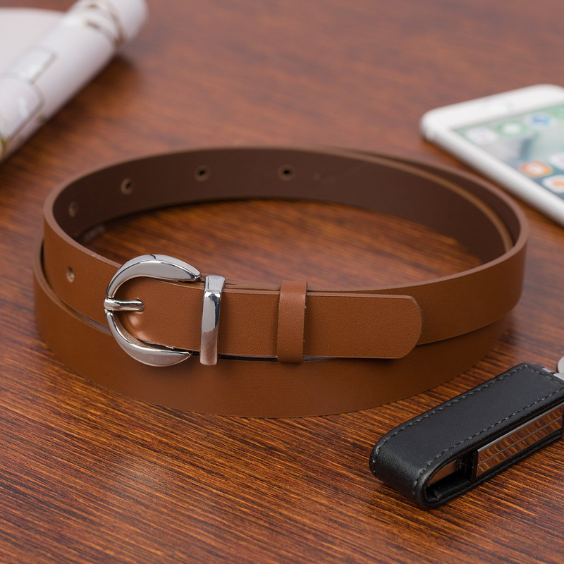 Skórzany pasek damski do spodni sukienki brązowa skóra nat 1,8 cm Beltimore O21 : Kolory - brązowy, beżowy, Rozmiar pasków - r.110-125 cm