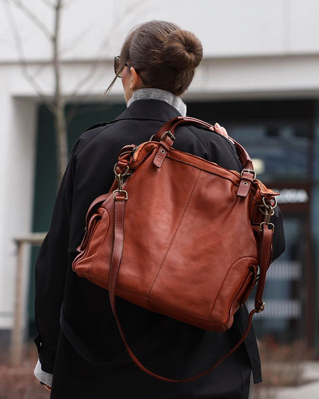 MARCO MAZZINI Miejska torba skórzana z regulowaną rączką old leather handmade camel