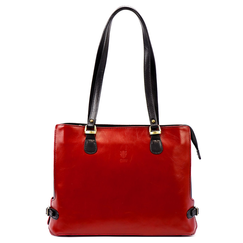 Skórzana elegancka shopperbag pojemna na ramię z kieszeniami Florence