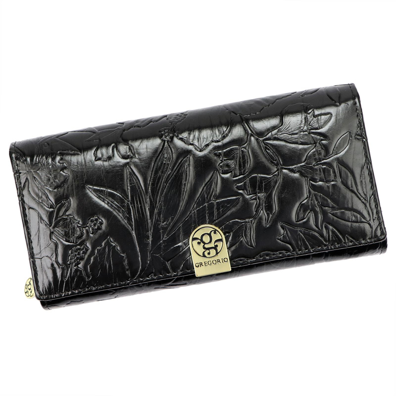 Gregorio podłużny damski portfel duży skóra naturalna kwiatowy wzór