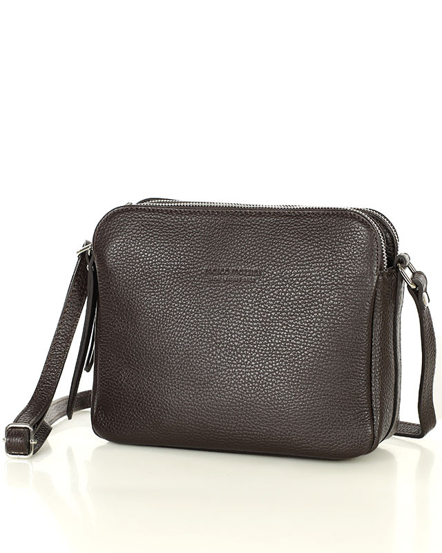 Torebka skórzana crossbody listonoszka dwie komory - MARCO MAZZINI ciemny brąz