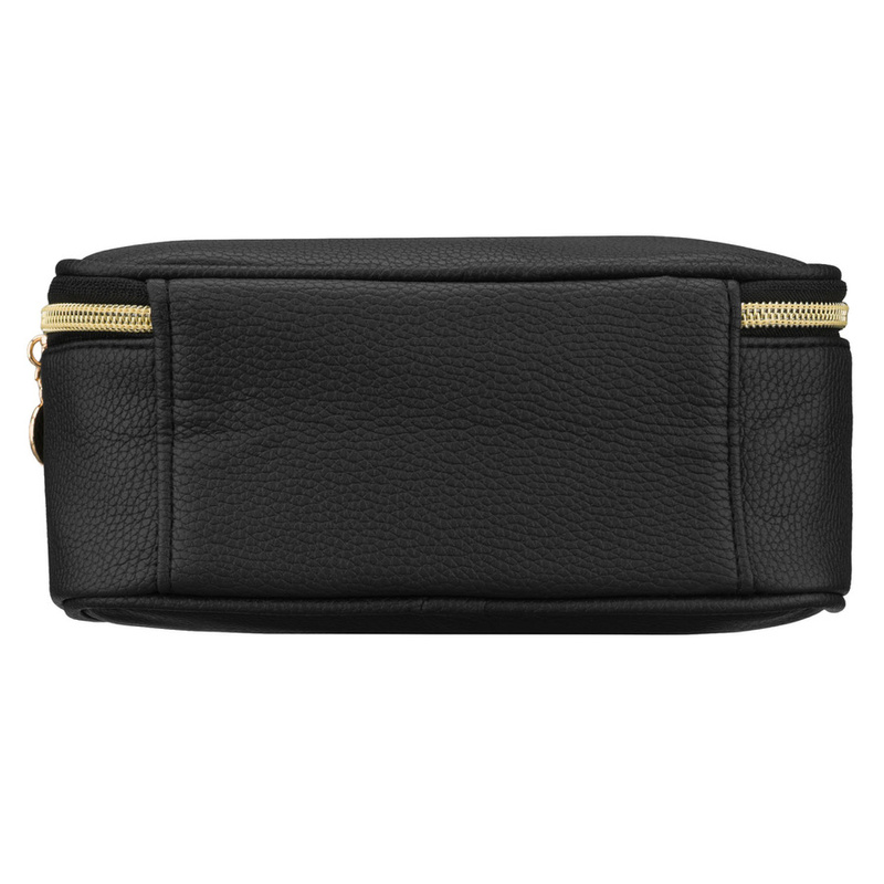 Czarna, praktyczna kosmetyczka ze skóry ekologicznej zamykana suwakiem - Rovicky