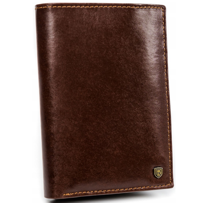 Rovicky męski składany portfel skóra naturalna rozbudowany pionowy RFID