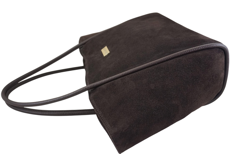 Barberinis - torebka duża zamszowa na ramię - Brązowa ciemna