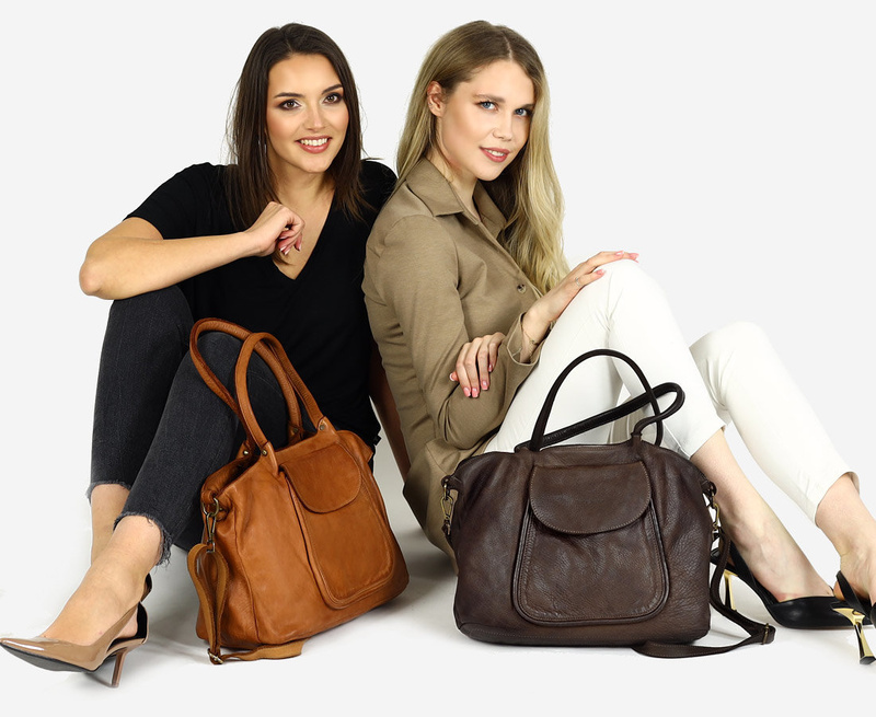 MARCO MAZZINI Torebka skórzana shopper bag ispirato dalla natura brąz