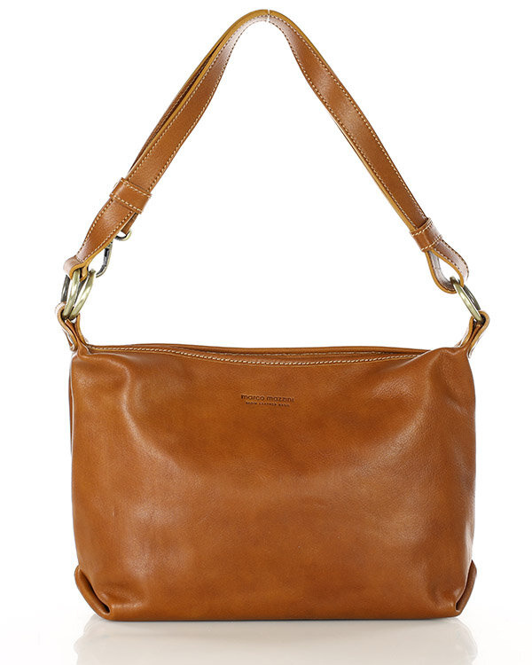 Luksusowa torebka skórzana na długim pasku z regulacją - MARCO MAZZINI camelowa
