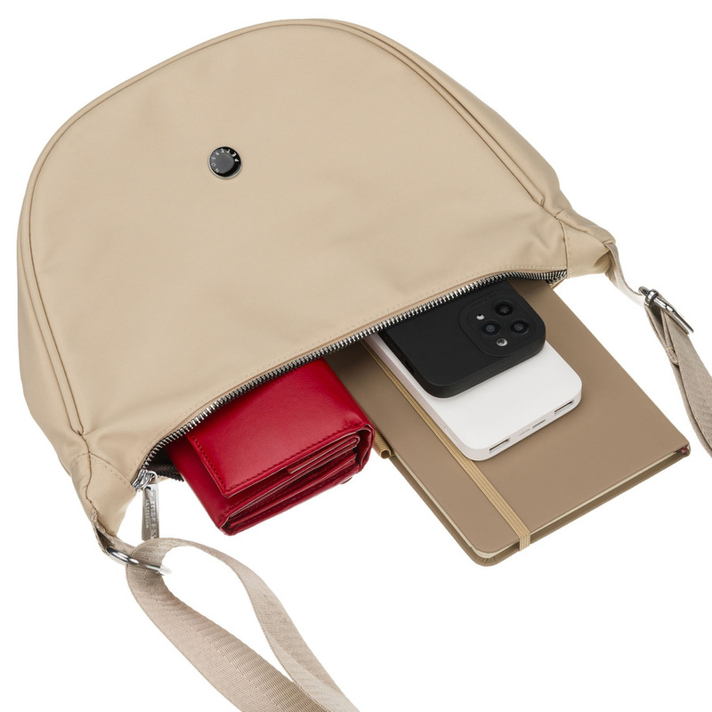 Listonoszka damska z poliestru w kolorze beżowym, jednokomorowa z zewnętrzną kieszonką - Peterson