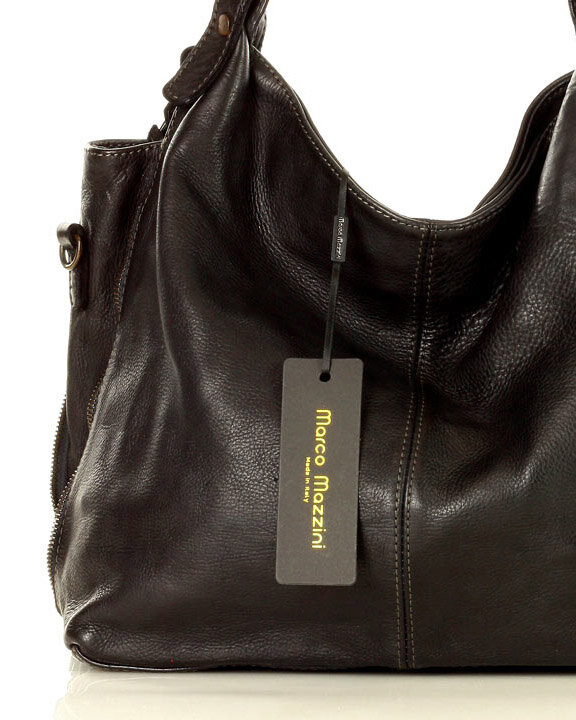 Torba skórzana wysokogatunkowa na ramię styl miejski shoulder leather bag - MARCO MAZZINI czarna