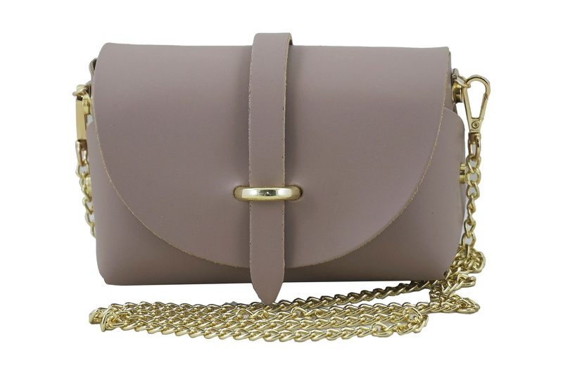 Modna listonoszka wizytowa skórzana - Różowa pudrowa