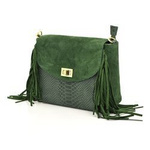 Zamszowa z frędzlami damska listonoszka skórzana