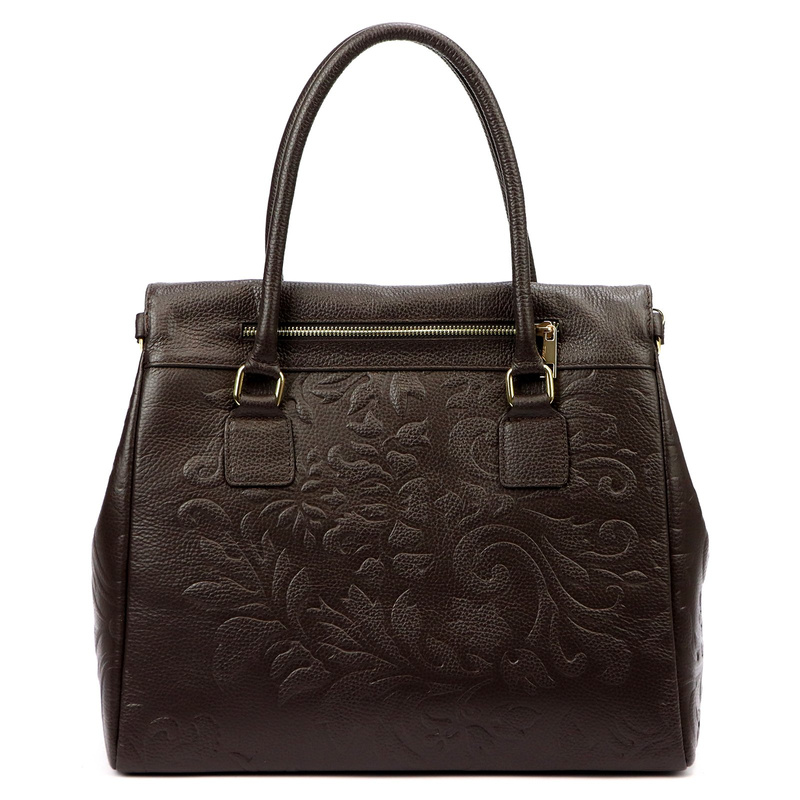 Vera Pelle damski duży kuferek torebka do ręki skóra naturalna z paskiem