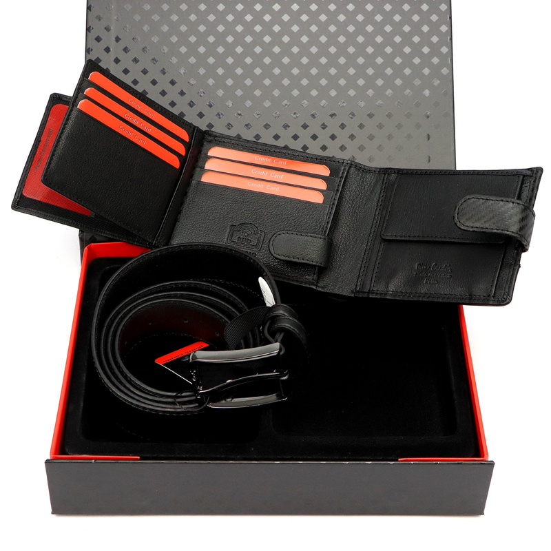 Pierre Cardin zestaw męski skóra naturalna portfel i pasek do spodni