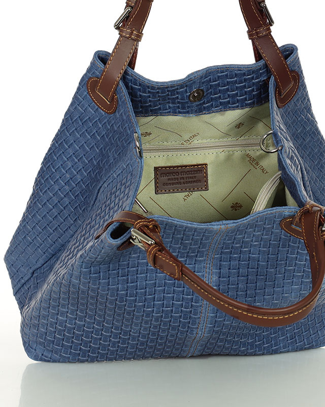 Modna torebka damska skórzany koszyk MARCO MAZZINI - Carina Treccia ciemny brąz caffe