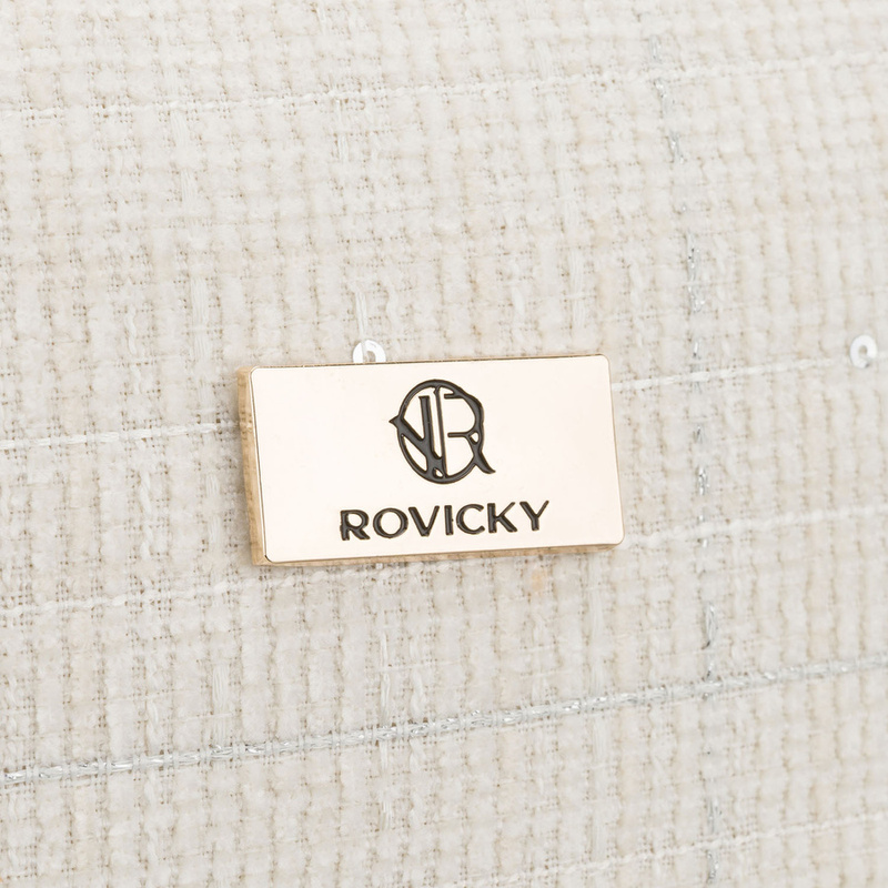 Beżowa kosmetyczka damska wykonana z materiału syntetycznego z ozdobnymi cekinami - Rovicky