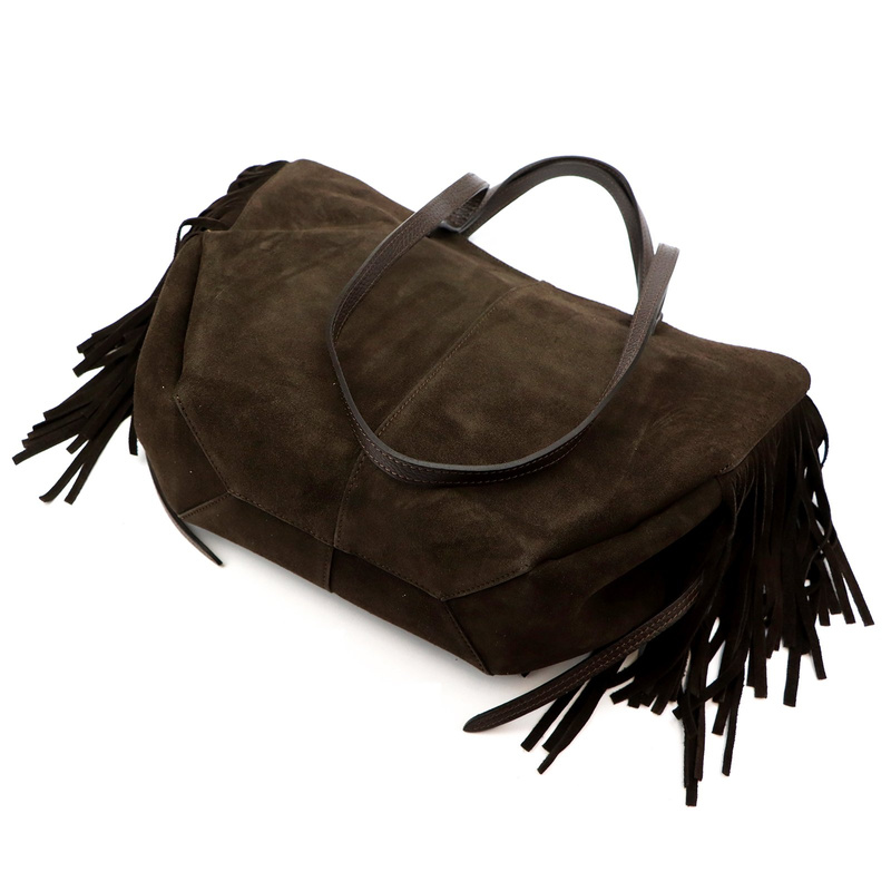 Vera Pelle damska torebka na ramię skórzana z frędzlami boho shopperbag