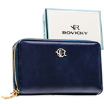 Granatowy portfel-piórnik damski ze skóry ekologicznej zamykany suwakiem - Rovicky