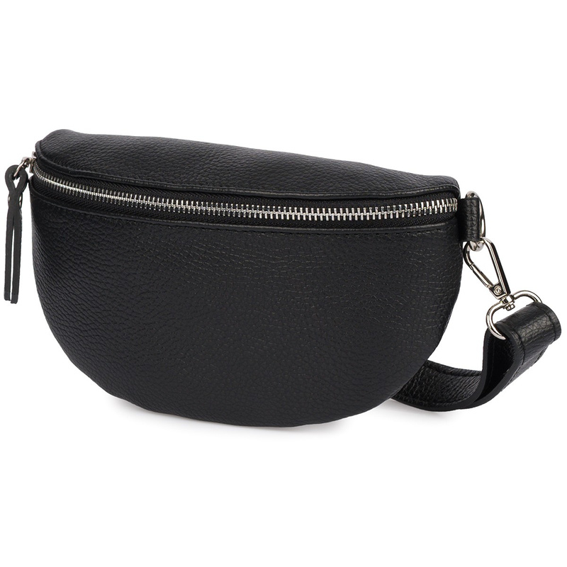 Czarna Damska Skórzana Włoska Saszetka Nerka na pasek B68