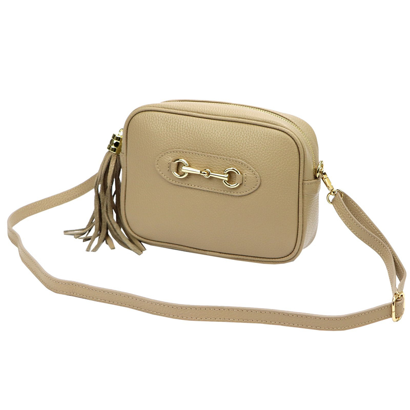 Luka damska listonoszka skóra naturalna torebka z brelokiem z frędzlem