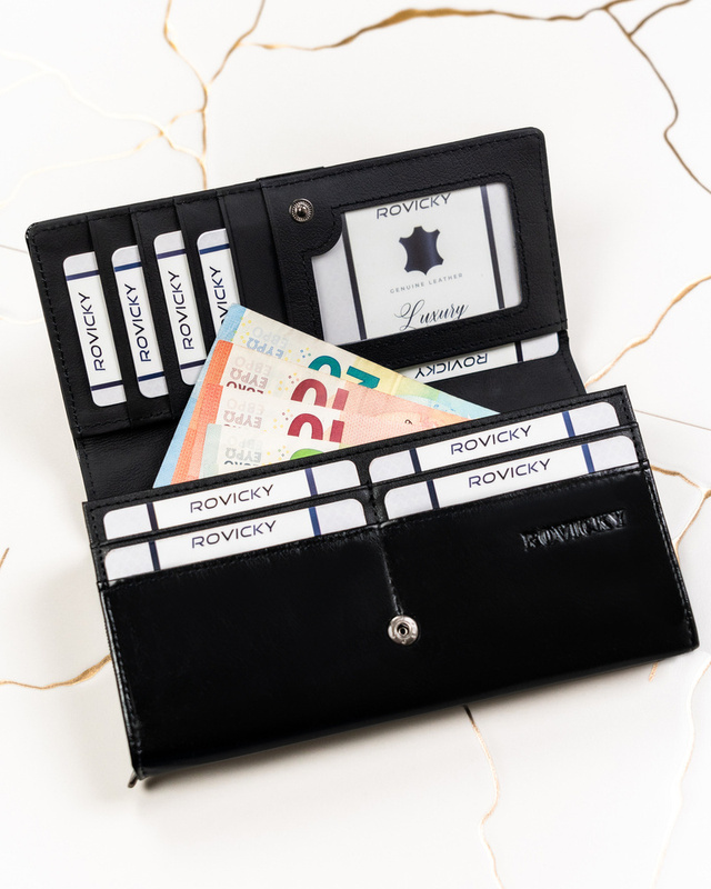 Rovicky damski duży portfel skóra naturalna i eko podłużna portmonetka