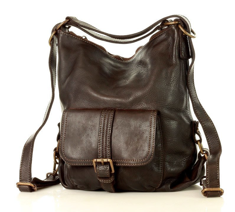 Torba skórzana dla wymagających z opcją plecak old school leather bag - MARCO MAZZINI ciemny brąz caffe