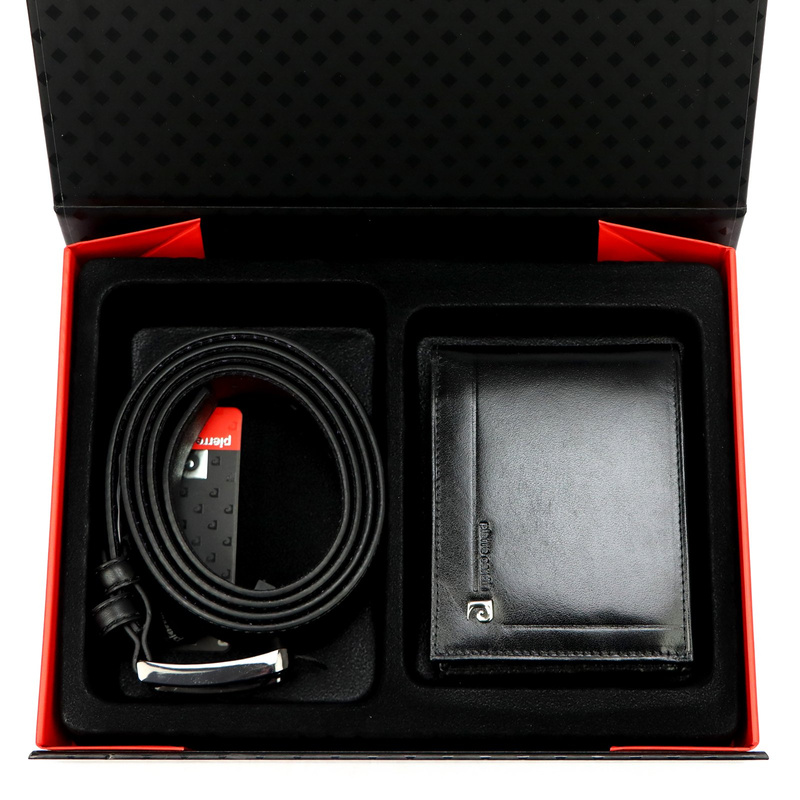 Pierre Cardin portfel i pasek do spodni męski zestaw skóra naturalna