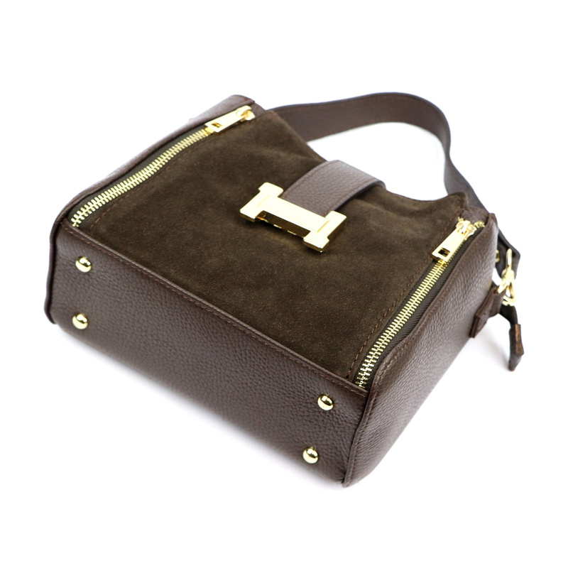 Listonoszka damska skórzana zamsz torebka z organizerem dwie komory Luka