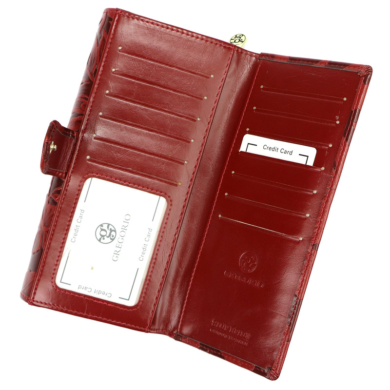 Gregorio podłużny damski portfel duży skóra naturalna kwiatowy wzór