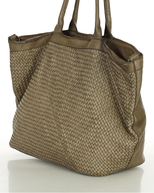 Duża torba shopper z plecionej skóry naturalnej - MARCO MAZZINI beżowa