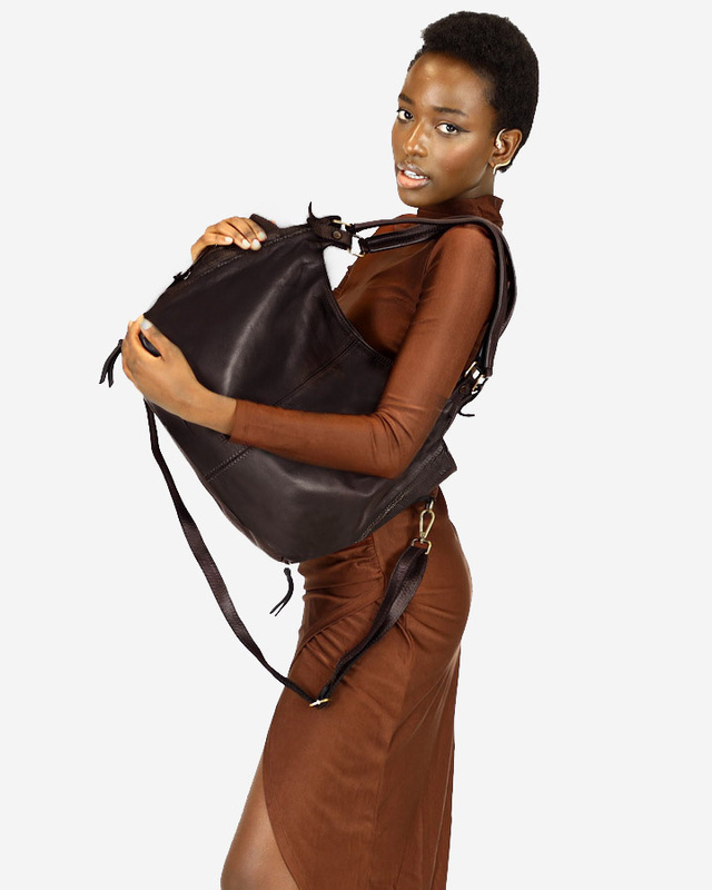 Torba skórzana wysokogatunkowa na ramię styl miejski shoulder leather bag - MARCO MAZZINI brąz caffe