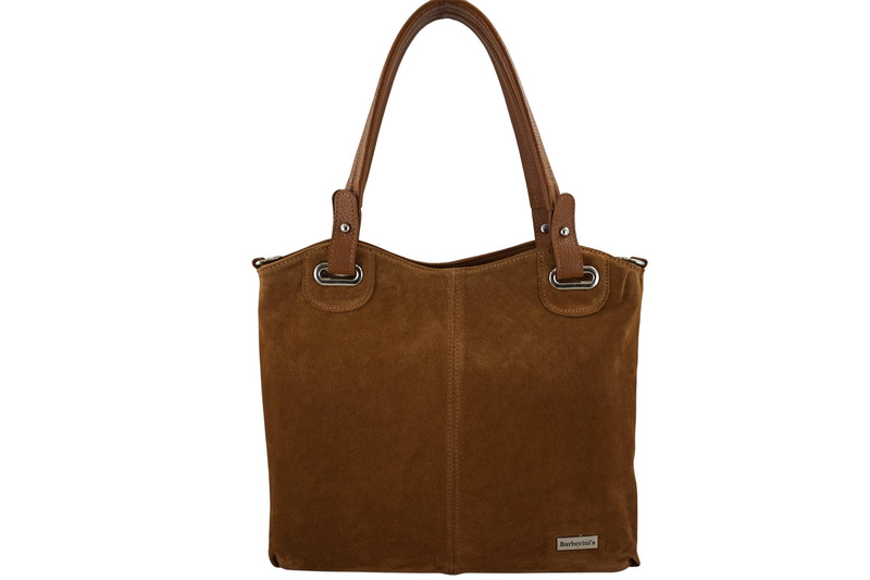 Duża elegancka torebka z naturalnej skóry i zamszu - Brązowa jasna