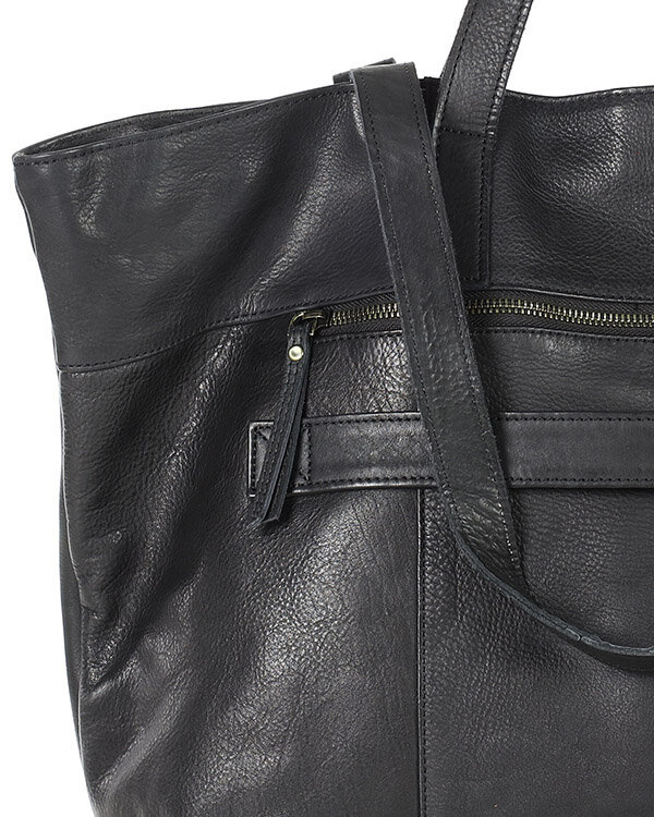 Duża torba shopper skórzana podwójne rączki - MARCO MAZZINI czarna