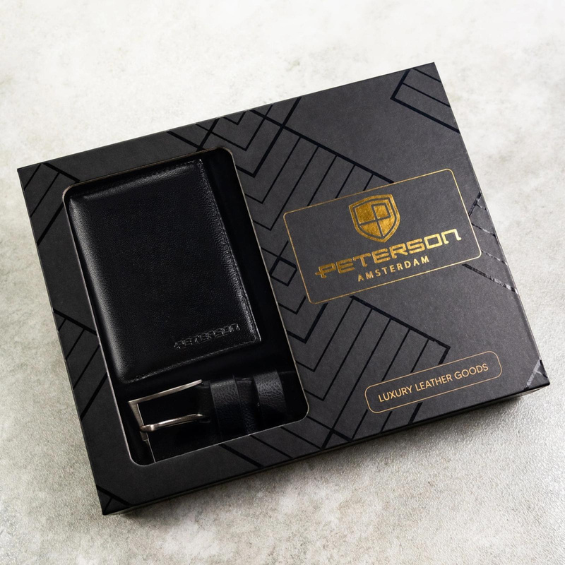 Meski zestaw prezentowy skóra naturalna Peterson PTN SET N4-NGV-BW BLACK
