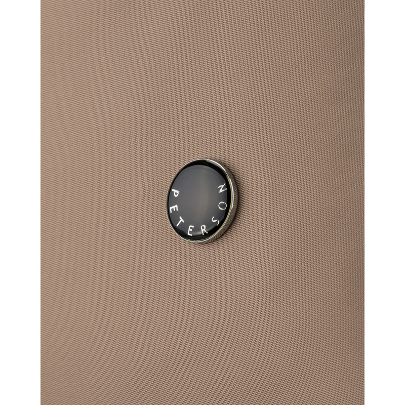 Beżowa listonoszka damska z poliestru i skóry ekologicznej wyposażona w kieszonkę zewnętrzną - Peterson