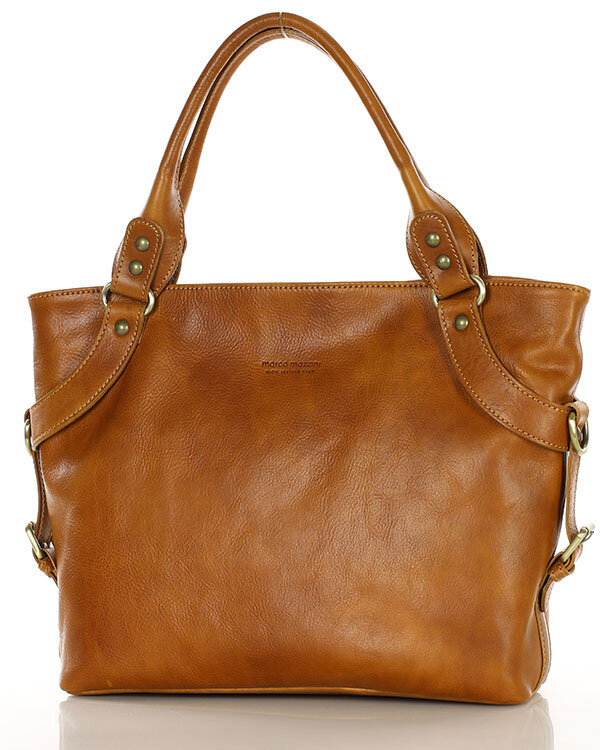Torebka biznesowa damska kuferek skórzany premium bag - MARCO MAZZINI camel