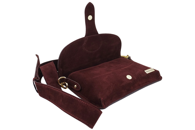 Zamszowa listonoszka na szerokim pasku - Bordowa