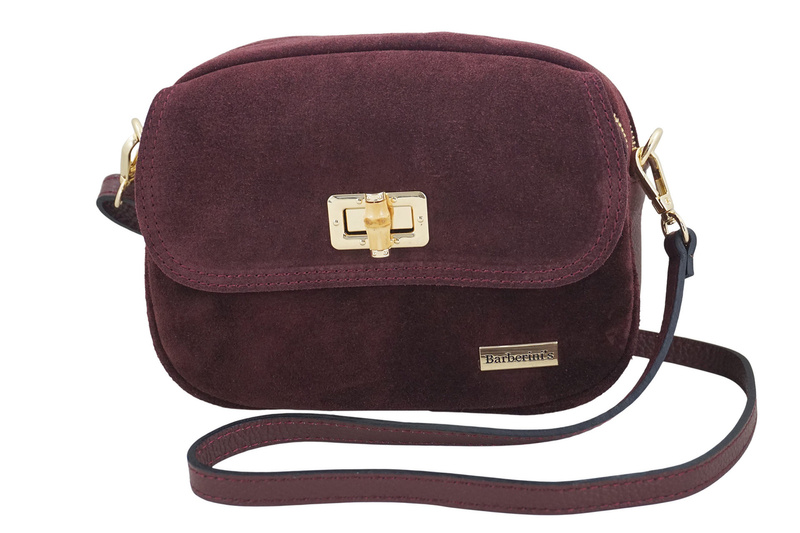 Mała zamszowa listonoszka ze złotym zapięciem - Bordowa