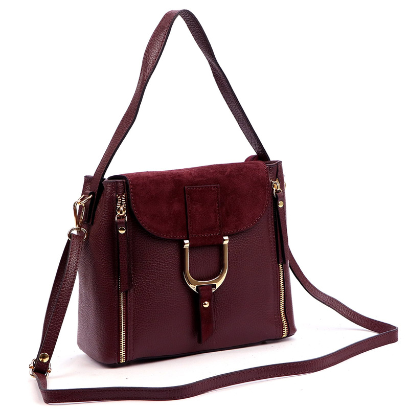 Luka Skórzana Damska listonoszka na ramię z organizerem i kieszeniami