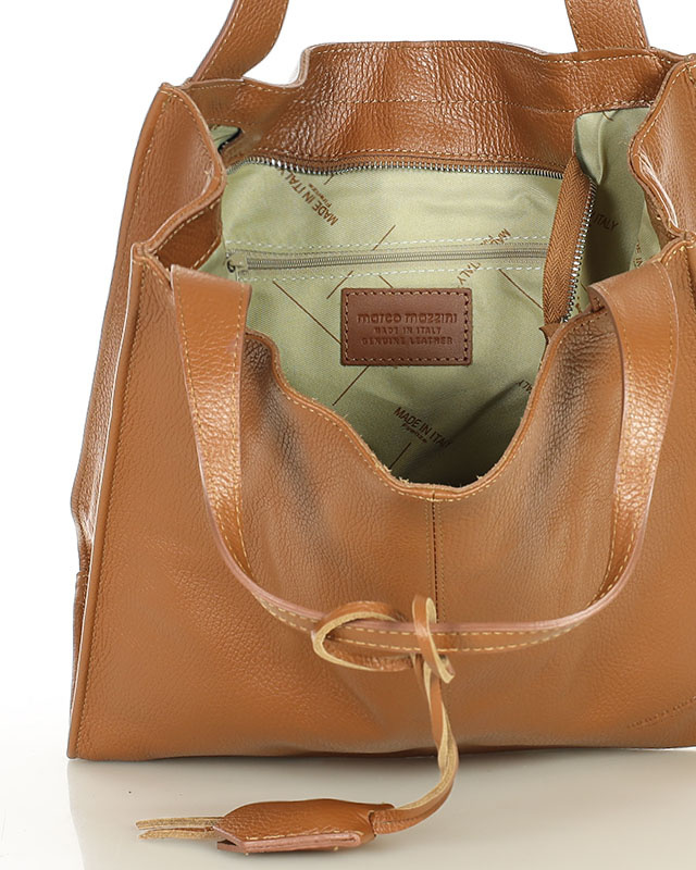 Modna torebka damska skórzany shopper bag - MARCO MAZZINI Portofino Max camel