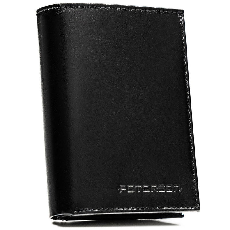 Elegancki portfel męski ze skóry naturalnej w czarnym kolorze w zestawie z brelokiem - Peterson