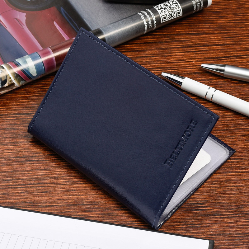 Etui na dokumenty karty granatowe skórzane slim Beltimore G95
