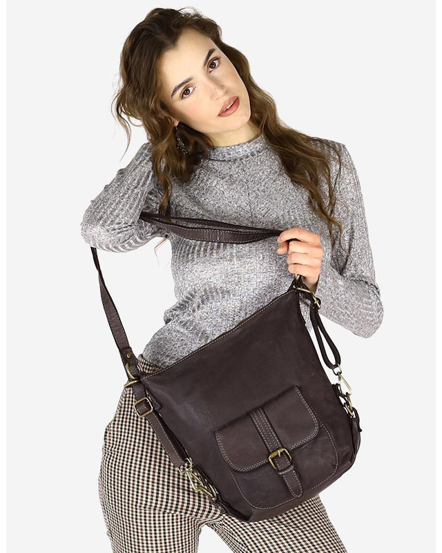 Torba skórzana dla wymagających z opcją plecak old school leather bag - MARCO MAZZINI ciemny brąz caffe