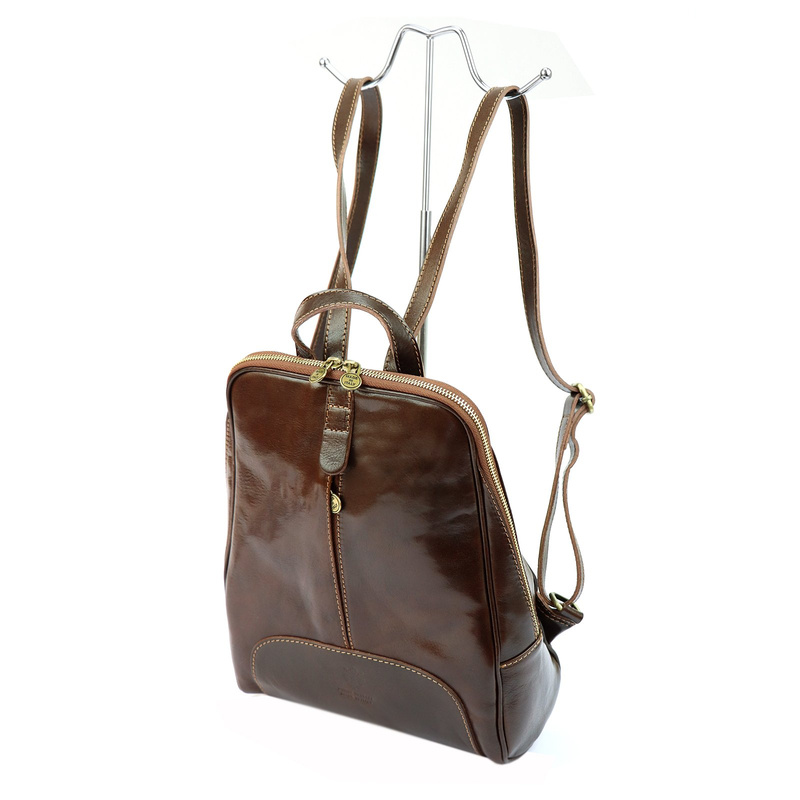 Florence Miejski Damski plecak skóra naturalna z kieszeniami na suwak