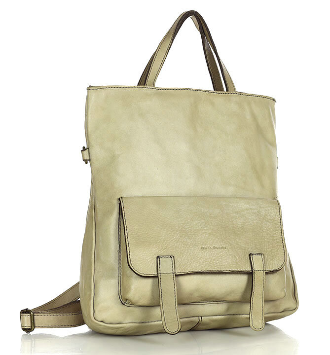 Skórzana torebka plecak z kieszenią z przodu - MARCO MAZZINI beż taupe