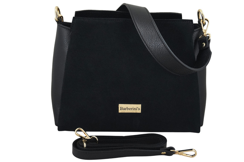 Torebka miejska z naturalnego zamszu i skóry - Czarna