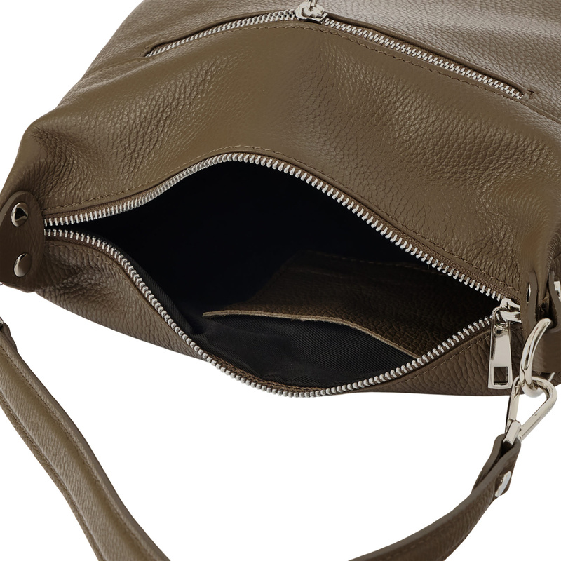 Skórzana torebka z zamszowym akcentem - Beżowa ciemna