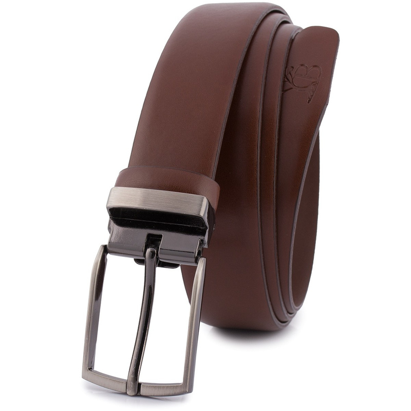 Pasek męski skórzany premium 3,5 cm casualowy brązowy skóra lico Beltimore brązowy E37 : Kolory - brązowy, beżowy, Rozmiar pasków - r.85-100 cm