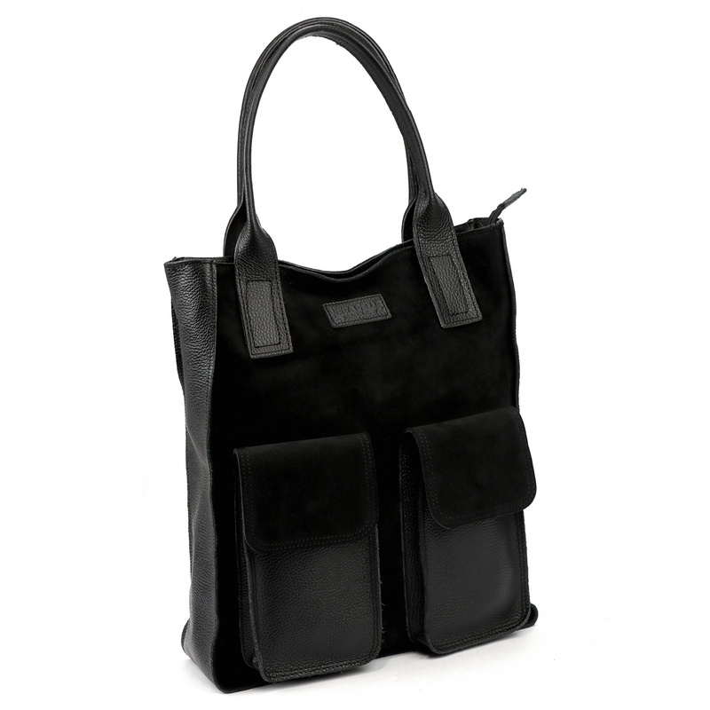 Torebka na ramię Duża damska shopperbag z kieszeniami skórzana Angelo