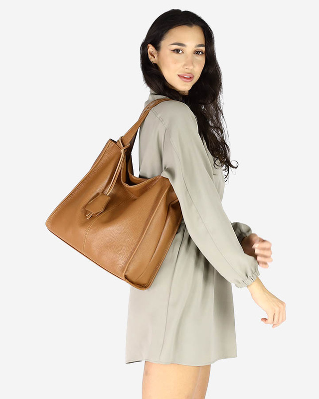 Modna torebka damska skórzany shopper bag - MARCO MAZZINI Portofino Max camel
